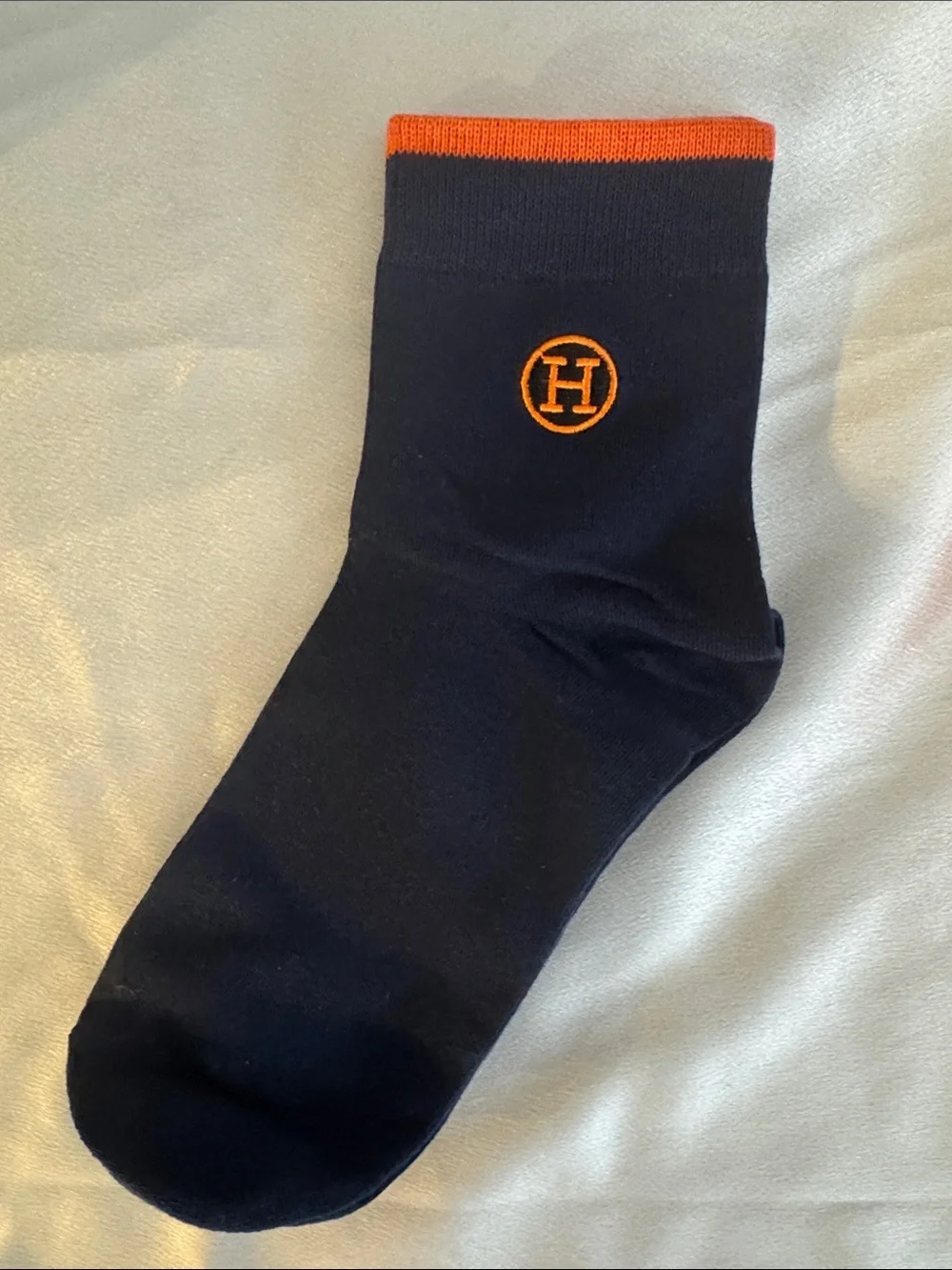 New! Hermes Navy Socks with Orange Logo Trim